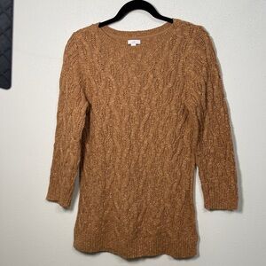 J. Jill Cable-Knit Crew Tunic Sweater in Camel